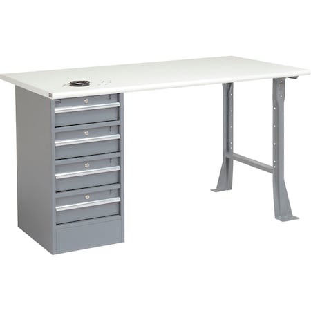 Global Industrial 60inW x 30inD Pedestal Workbench, 4 Drawers, ESD Safety Edge, Gray 607686